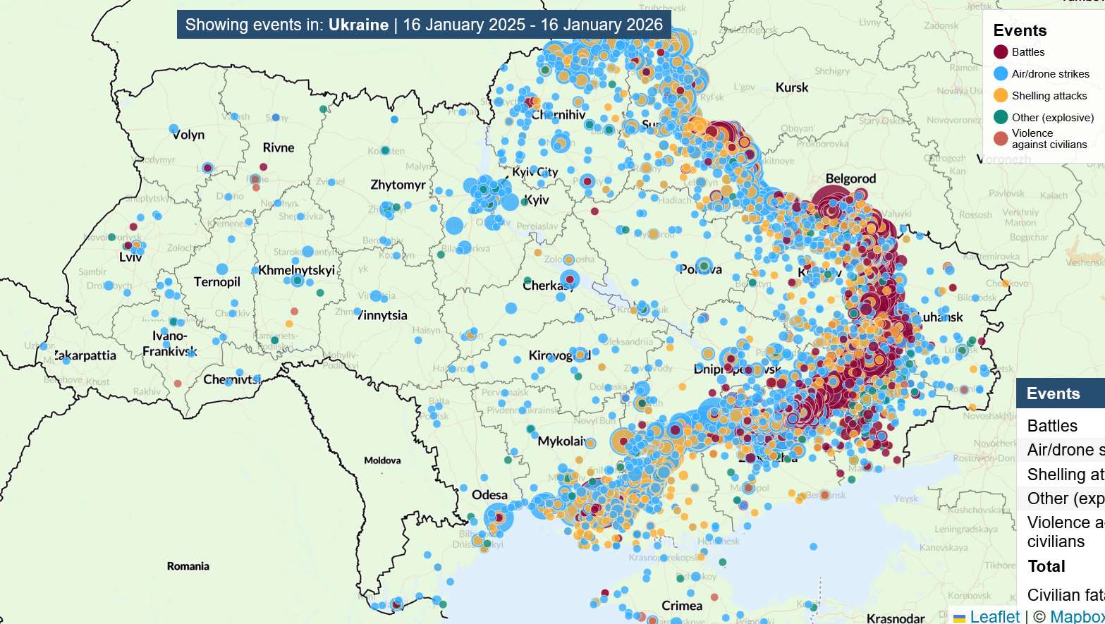 Battle map of Ukraine, Jan. 24, 2026