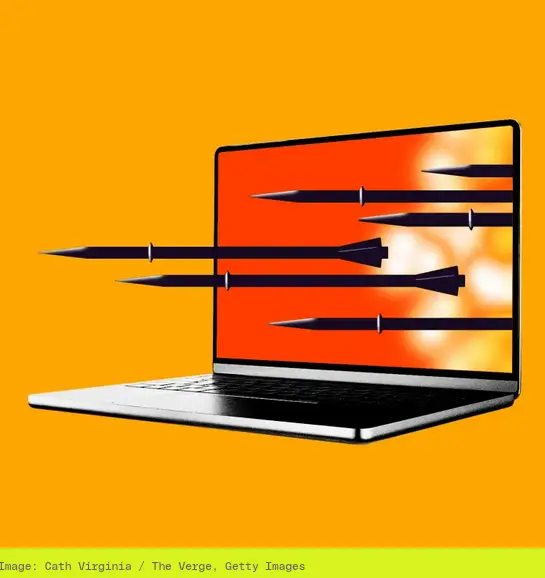Picture of missiles flying out from a computer screen. Source: Cath Virginia/ The Verge, Getty Images