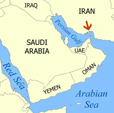 Map of the Strait of Hormuz. Source: https://commons.wikimedia.org/wiki/File:Hormuz_map.png