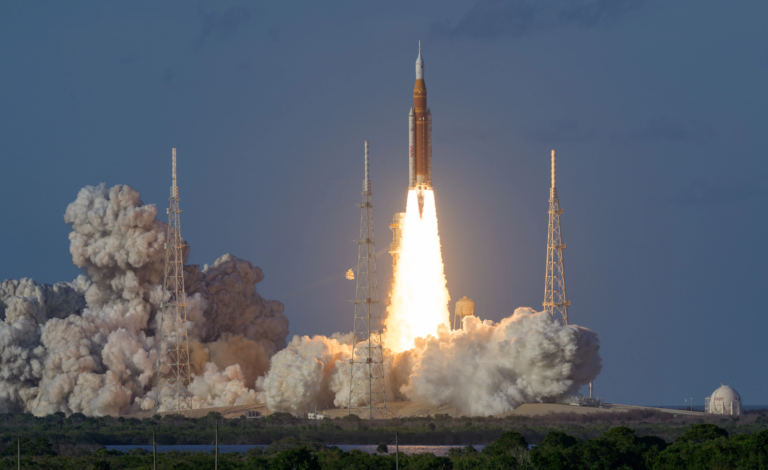 Artemis II Launch NASA’s Space Launch System rocket launches carrying the Orion spacecraft with NASA astronauts Reid Wiseman, commander; Victor Glover, pilot; Christina Koch, mission specialist; and CSA (Canadian Space Agency) astronaut Jeremy Hansen, mission specialist on NASA’s Artemis II mission, Wednesday, April 1, 2026, from Operations and Support Building II at NASA’s Kennedy Space Center in Florida. NASA’s Artemis II mission will take Wiseman, Glover, Koch, and Hansen on a 10-day journey around the Moon and back aboard SLS rocket and Orion spacecraft launched at 6:35pm EDT from Launch Complex 39B. Image Credit: NASA/Bill Ingalls