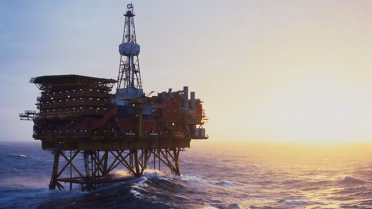 "Alpha," The first oil platform in the Brent oil field of the North Sea. A storm is underway.