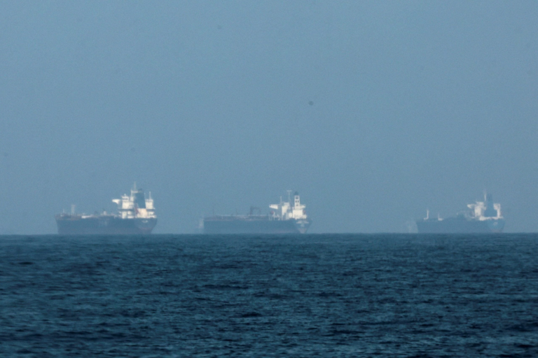 Ships waiting for the Strait of Hormuz to open.