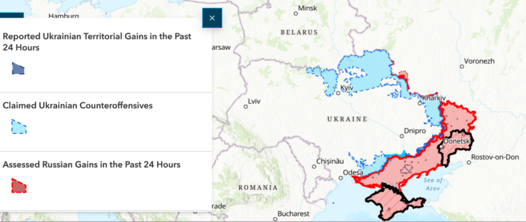 Assessed Control of Terrain in Ukraine as of June 18, 2026, 5:00 PM ET. Source: Institute for the Study of War and American Enterprise Institute's Critical Threats Project. https://storymaps.arcgis.com