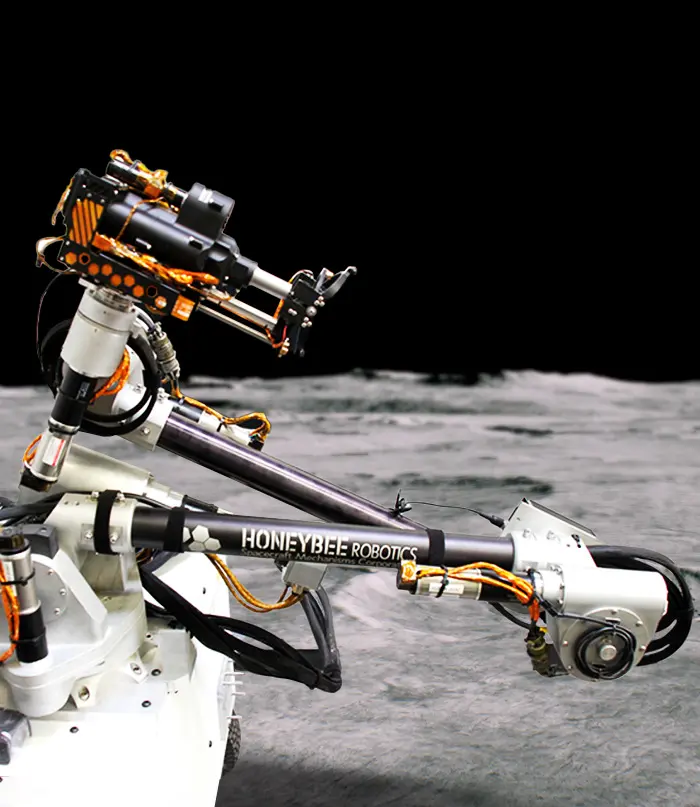 Blue Origin develops Honeybee Robotics end-to-end solutions, such as robotic arms, manipulators, deployment booms, and associated avionics and software. Source: Blue Origin https://www.blueorigin.com/exploration-systems