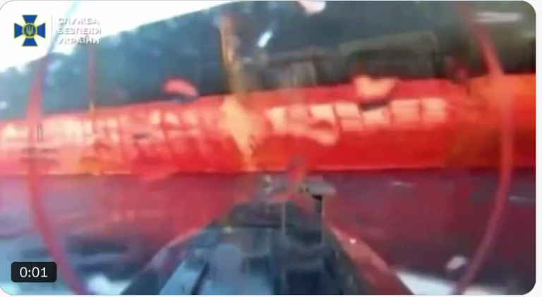 Pictured here, a Sea Baby, an unmanned surface vehicle used by the Security Service of Ukraine, about to sink sink a Russian ship.