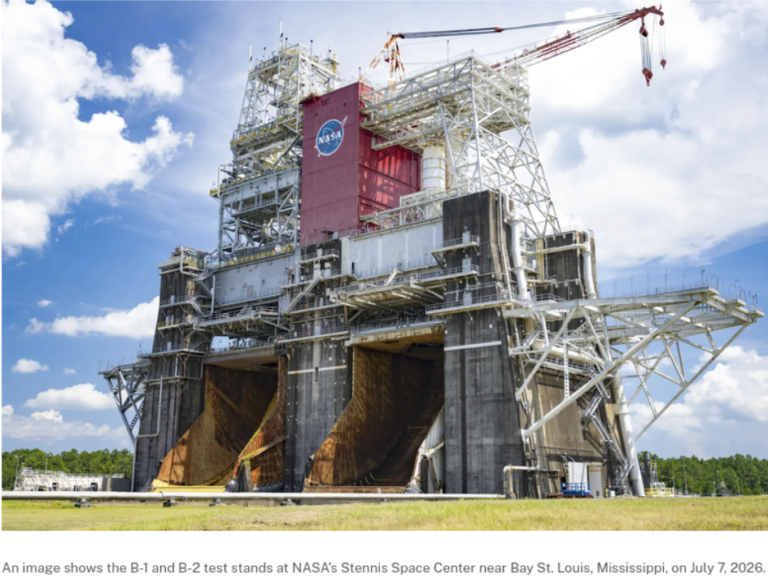 NASA to Support Blue Origin New Glenn Rocket Testing, Advance Artemis. The test stand features dual, vertical firing positions built in the 1960s to test Saturn V rocket stages that carried humans to the Moon during the Apollo Program.