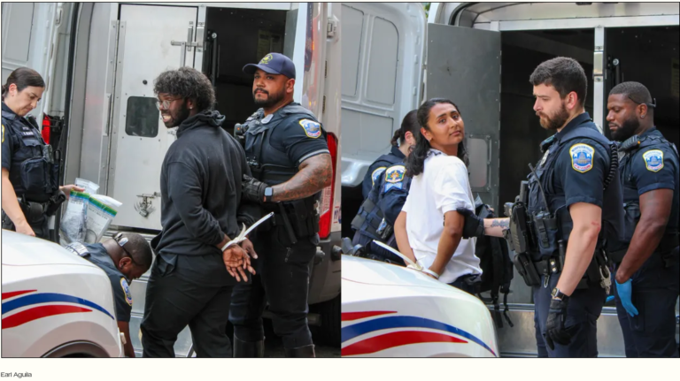 Over 30 student activists came together on Monday afternoon to occupy the Gallup Building in Washington DC, home to a public-facing lobbying office belonging to ChatGPT developer OpenAI. Image: Earl Aguila for Futurism. Source: https://futurism.com/artificial-intelligence/protesters-arrested-protest-openai-washington-dc