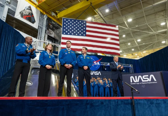 NASA’s Artemis II Crew Receives Congressional Space Medal of Honor: President Donald J. Trump awarded NASA astronauts Victor Glover and Christina Koch, CSA (Canadian Space Agency) astronaut Jeremy Hansen, and NASA astronaut Reid Wiseman with the Congressional Space Medal of Honor on Aug. 28, 2026, at NASA’s Johnson Space Center in Houston. NASA/John Kraus. Source: https://www.nasa.gov/image-article/nasas-artemis-ii-crew-receives-congressional-space-medal-of-honor/