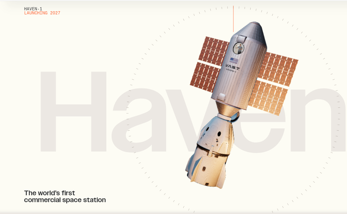Haven-1, pictured here, is intended as a temorary space station, to be followed by a bigger, permanent station called Haven-2. Its launch is planned for sometime in 2027. Source: https://www.vastspace.com/