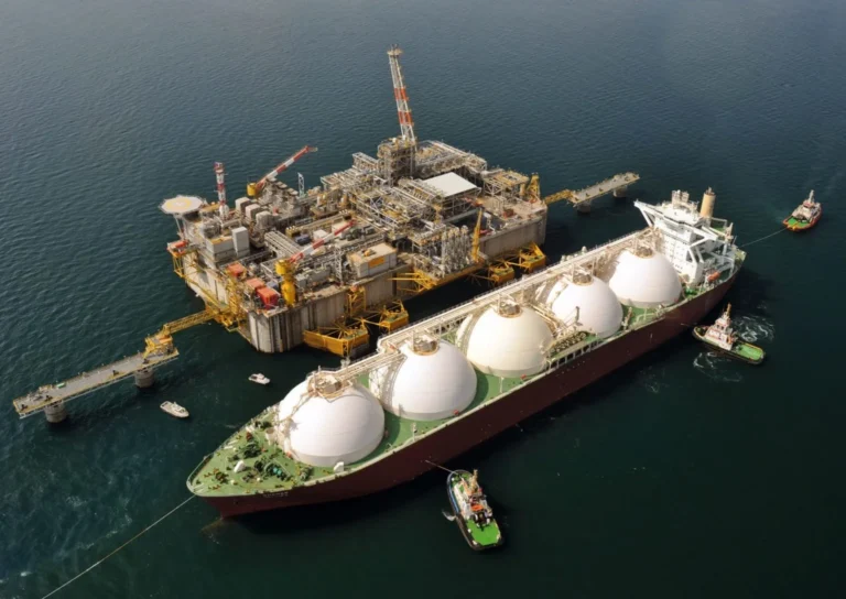 LNG Tanker at the North Field, which lies north-east off the Qatar peninsula, is the biggest natural gasfield in the world. Image Via Qatargas. Source: https://gcaptain.com/first-qatar-lng-shipment-moves-through-hormuz-since-war-started/