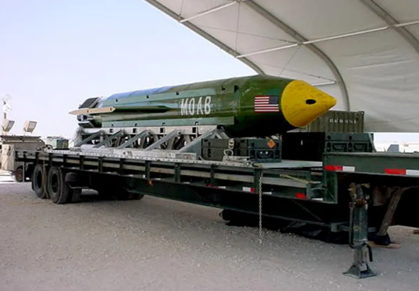 Image: The GBU-43/B Massive Ordnance Air Blast bomb. The MOAB is also called “The Mother of all Bombs” by scientists and the community alike. Source: https://www.war.gov/Multimedia/Photos/igphoto/2001732840/, an official website of the United States Government.