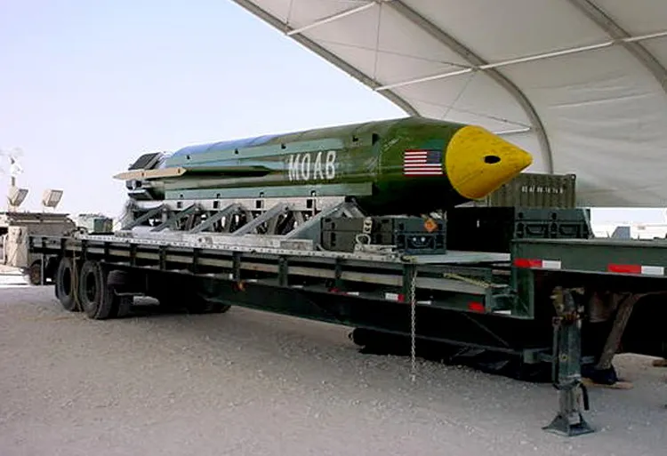 Image: The GBU-43/B Massive Ordnance Air Blast bomb. The MOAB is also called “The Mother of all Bombs” by scientists and the community alike. Source: https://www.war.gov/Multimedia/Photos/igphoto/2001732840/, an official website of the United States Government.