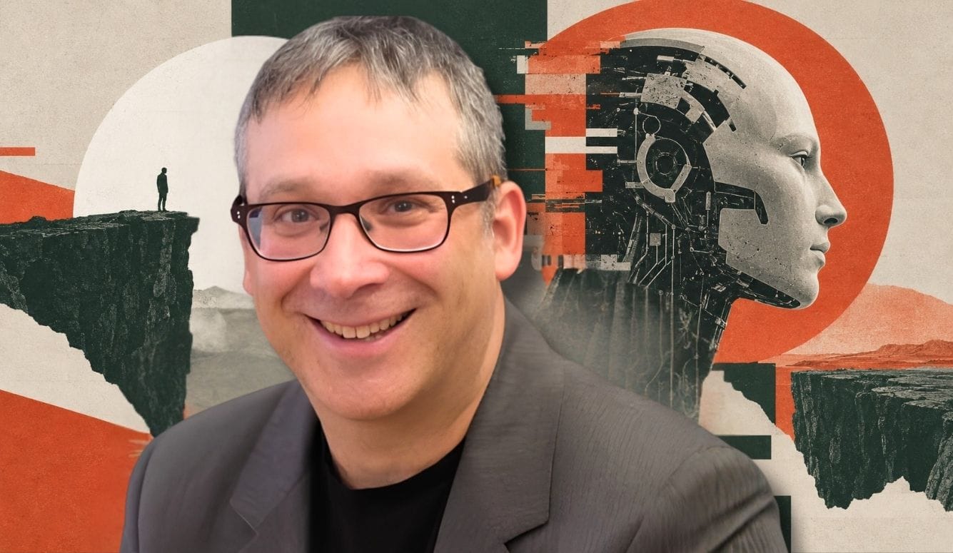 Photo: AI expert Gary Marcus. Background image by Quillette. Source: https://quillette.com/2026/10/02/skeptic-vs-doomer-how-scared-should-we-be-of-rogue-ai-2/